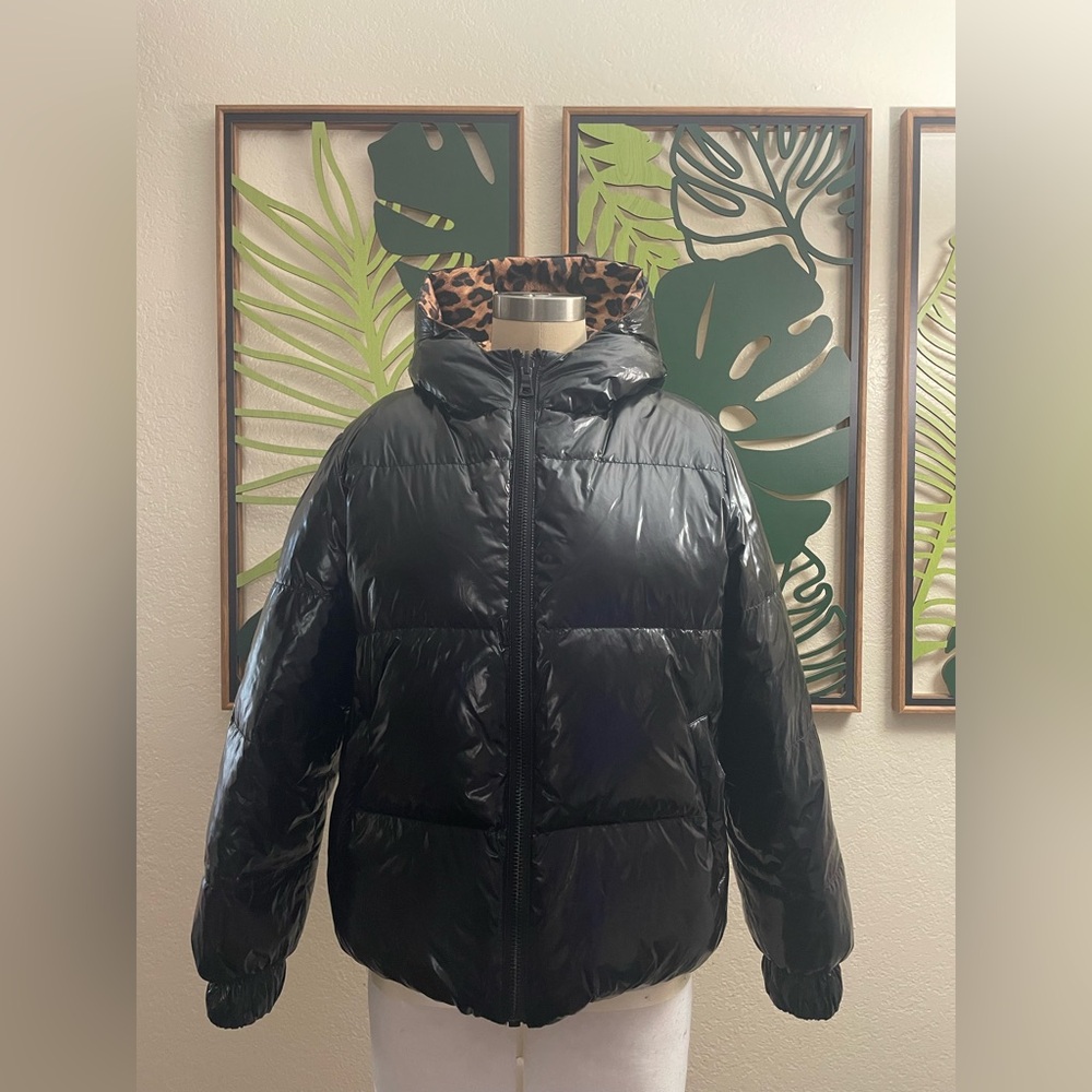 Alice and Olivia Durham Reversible Puffer Black Hoodie Jacket - Picture 10 of 16